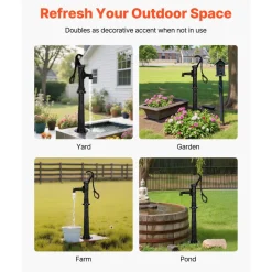VEVOR Well Hand Pitcher Pump, 20 ft Max Lift, Antique Cast Iron Manual Hand Water Pump with Heightening Base, NPT 1-1/4 in Connection, Easy Installation, for Outdoor Garden, Pond, Yard, Farm, Black