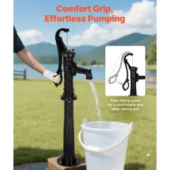 VEVOR Well Hand Pitcher Pump, 20 ft Max Lift, Antique Cast Iron Manual Hand Water Pump with Heightening Base, NPT 1-1/4 in Connection, Easy Installation, for Outdoor Garden, Pond, Yard, Farm, Black