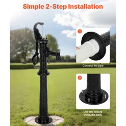 VEVOR Well Hand Pitcher Pump, 20 ft Max Lift, Antique Cast Iron Manual Hand Water Pump with Heightening Base, NPT 1-1/4 in Connection, Easy Installation, for Outdoor Garden, Pond, Yard, Farm, Black