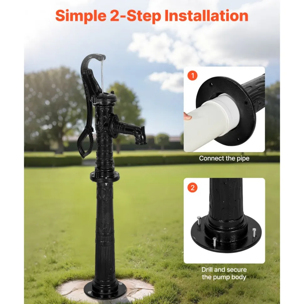 VEVOR Well Hand Pitcher Pump, 20 ft Max Lift, Antique Cast Iron Manual Hand Water Pump with Heightening Base, NPT 1-1/4 in Connection, Easy Installation, for Outdoor Garden, Pond, Yard, Farm, Black