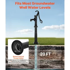 VEVOR Well Hand Pitcher Pump, 20 ft Max Lift, Antique Cast Iron Manual Hand Water Pump with Heightening Base, NPT 1-1/4 in Connection, Easy Installation, for Outdoor Garden, Pond, Yard, Farm, Black
