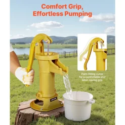 VEVOR Well Hand Pitcher Pump, 25 ft Maximum Lift, Antique Cast Iron Manual Hand Water Pump, NPT 1-1/4 in Connection, Easy Installation, Old Fashioned for Outdoor Garden, Pond, Backyard, Farm, Yellow