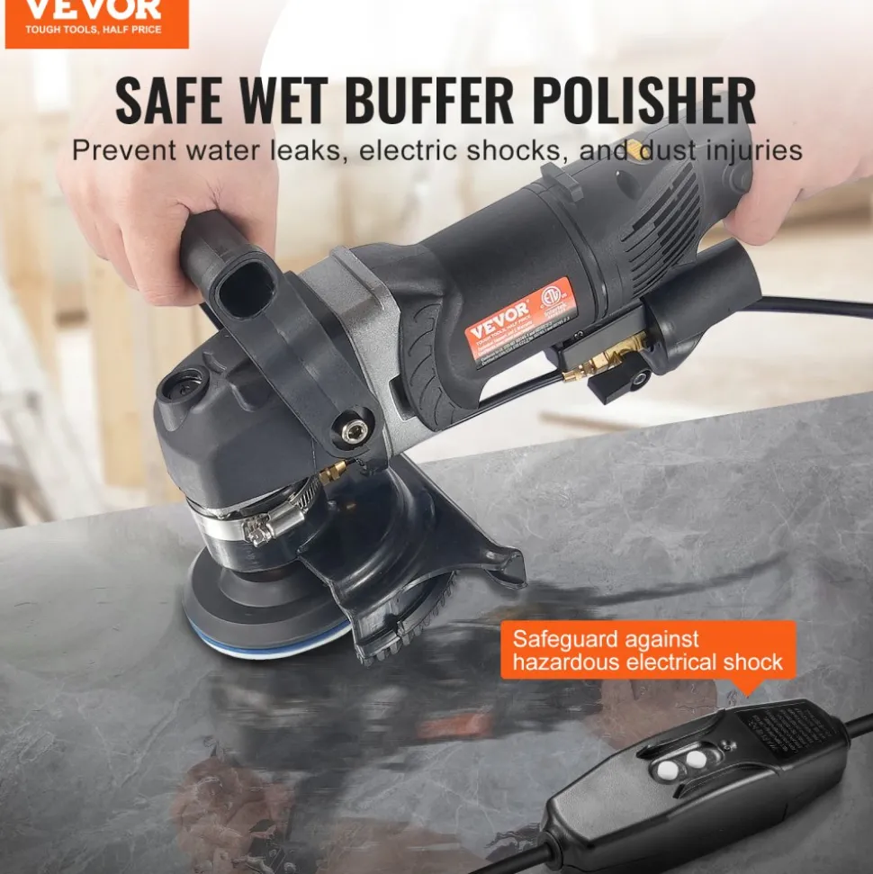 VEVOR Wet Polisher 800W, 4" Concrete Grinder with 6 Variable Speed and 7 Polishing Kits, Wet Grinder Machine for Marble, Granite, Stone, Rock, Tile, Equipped with a GFCI Switch, (700 - 3000 RPM)