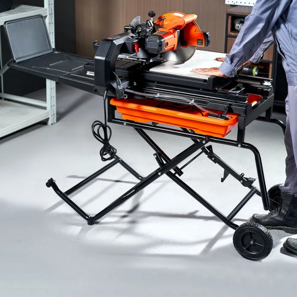 VEVOR Wet Tile Saw with Stand, 10-inch 65Mn Steel Blade, 4500 RPM Motor, Tile Cutter Wet Saw with Water Reservoir and Casters, 0-45 Degrees Miter Angle for Cutting Tiles, Floor Tiles, and Stones