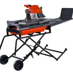 VEVOR Wet Tile Saw with Stand, 10-inch 65Mn Steel Blade, 4500 RPM Motor, Tile Cutter Wet Saw with Water Reservoir and Casters, 0-45 Degrees Miter Angle for Cutting Tiles, Floor Tiles, and Stones