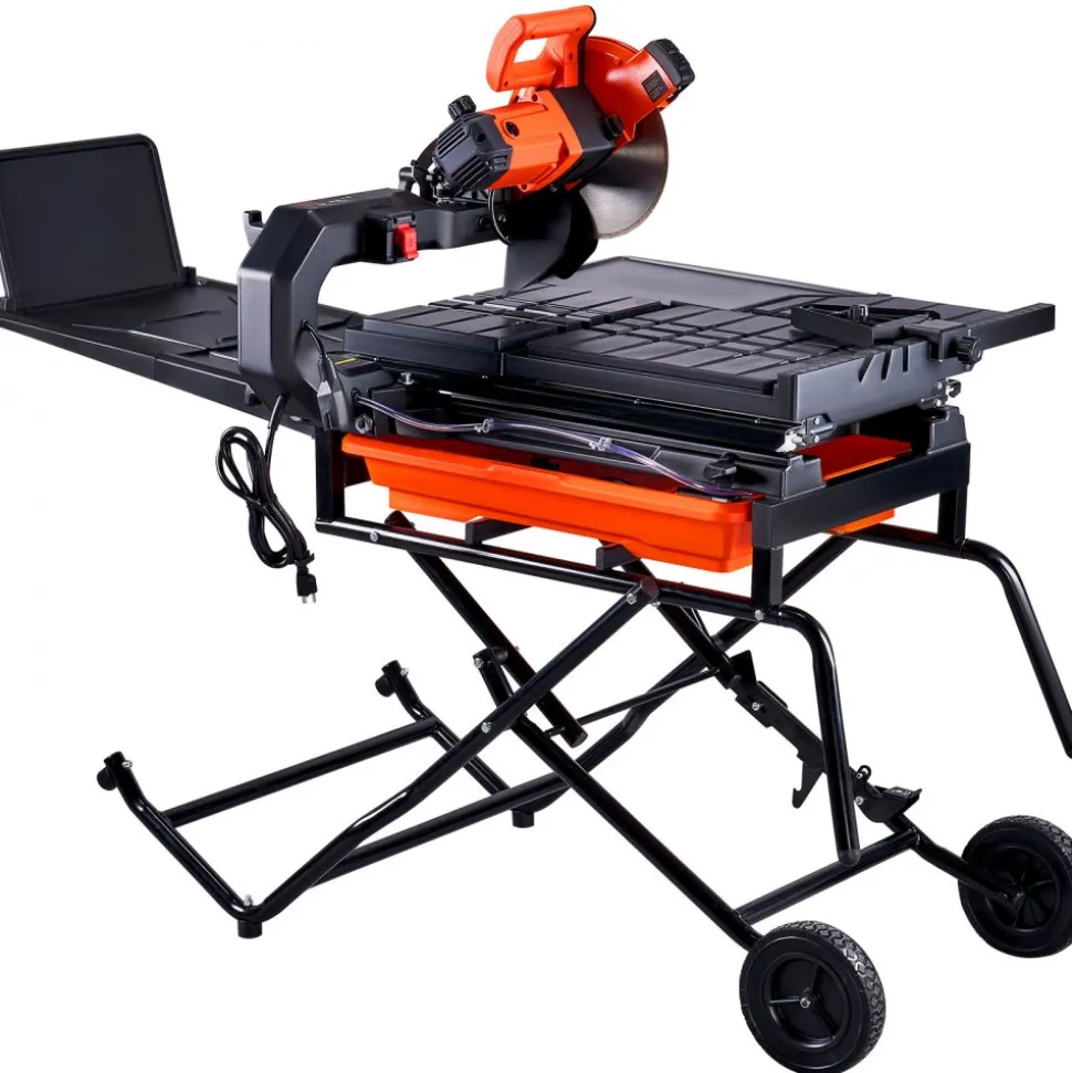 VEVOR Wet Tile Saw with Stand, 10-inch 65Mn Steel Blade, 4500 RPM Motor, Tile Cutter Wet Saw with Water Reservoir and Casters, 0-45 Degrees Miter Angle for Cutting Tiles, Floor Tiles, and Stones
