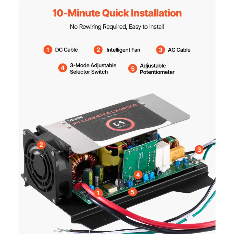 VEVOR WF-8955-AD-MBA RV Power Converter, 55 Amp, DC Main Board Assembly Replacement Unit, Multi-Stage Smart Charge for Lithium Lead Acid Battery, for WF-8955, WF-8955-AD, and Parallax 7145 7155 Series