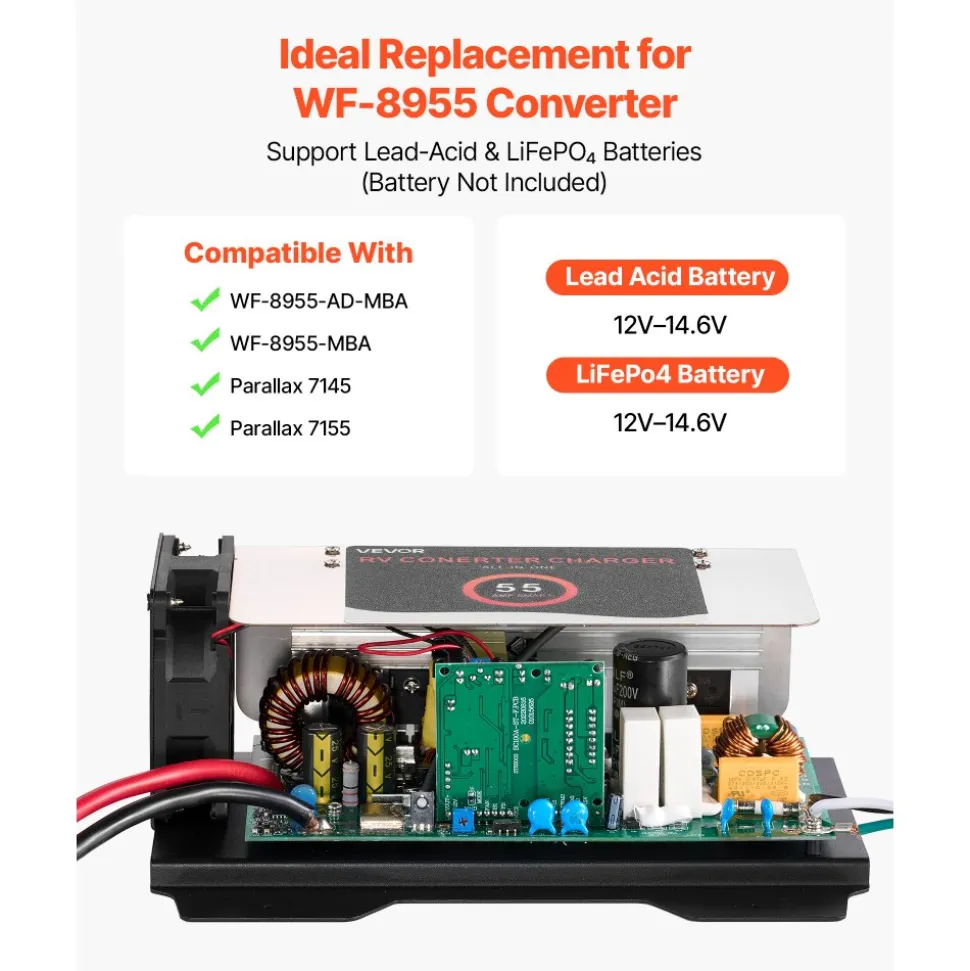 VEVOR WF-8955-AD-MBA RV Power Converter, 55 Amp, DC Main Board Assembly Replacement Unit, Multi-Stage Smart Charge for Lithium Lead Acid Battery, for WF-8955, WF-8955-AD, and Parallax 7145 7155 Series