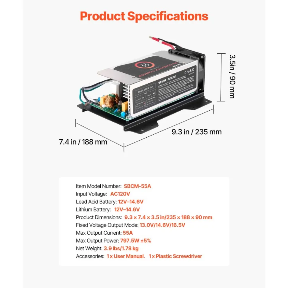 VEVOR WF-8955-AD-MBA RV Power Converter, 55 Amp, DC Main Board Assembly Replacement Unit, Multi-Stage Smart Charge for Lithium Lead Acid Battery, for WF-8955, WF-8955-AD, and Parallax 7145 7155 Series