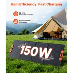VEVOR 150W Foldable Monocrystalline Solar Panel, 23% Efficiency Portable ETFE Mono Solar Panel Charger with MC4 Output, Type-C, QC3.0 USB & DC Ports, IP67 Waterproof for Power Stations Camping Hiking