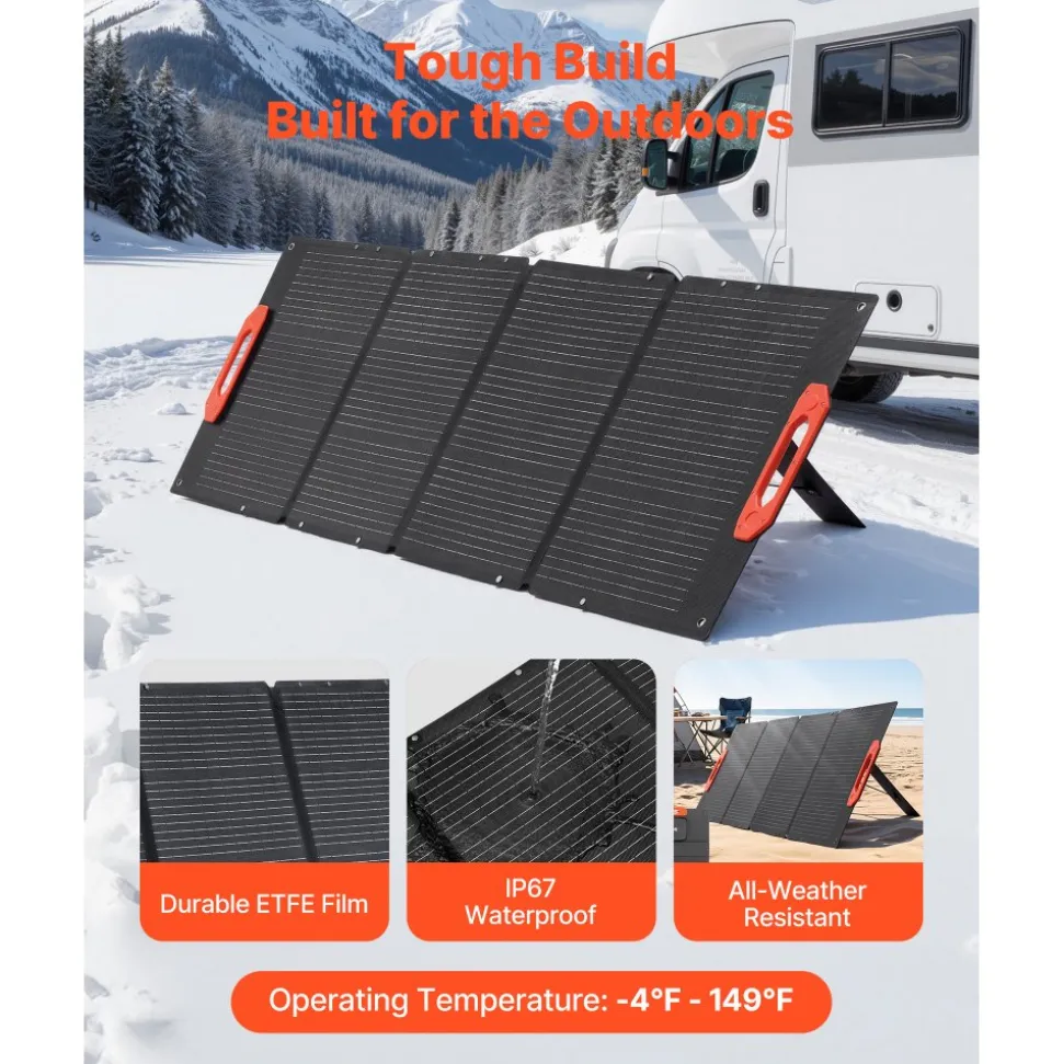VEVOR 150W Foldable Monocrystalline Solar Panel, 23% Efficiency Portable ETFE Mono Solar Panel Charger with MC4 Output, Type-C, QC3.0 USB & DC Ports, IP67 Waterproof for Power Stations Camping Hiking