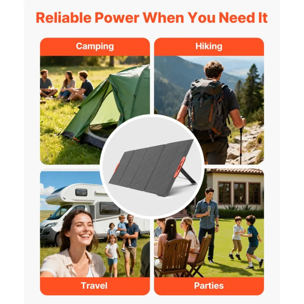 VEVOR 300W Foldable Monocrystalline Solar Panel, 23% High-Efficiency Portable Mono Solar Panel Charger with MC4 Output & 10-in-1 DC Adapters, IP67 Waterproof for Power Stations, Camping, Hiking Trips