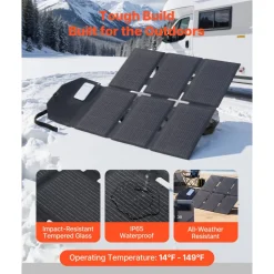 VEVOR 60W Foldable Solar Panel Charger, 16BB N-Type Monocrystalline Solar Panel 24% Efficiency, Lightweight Portable with MC4 Output, Type-C, USB-A & DC Ports for Power Stations Camping Hiking