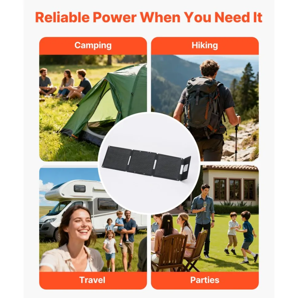 VEVOR 30W Foldable Solar Panel Charger, 16BB N-Type Monocrystalline Solar Panel 24% Efficiency, Ultra-Light Portable with USB-A, USB-A (QC3.0) & Type-C Ports for Camping, Backpacking, Phones, Tablets