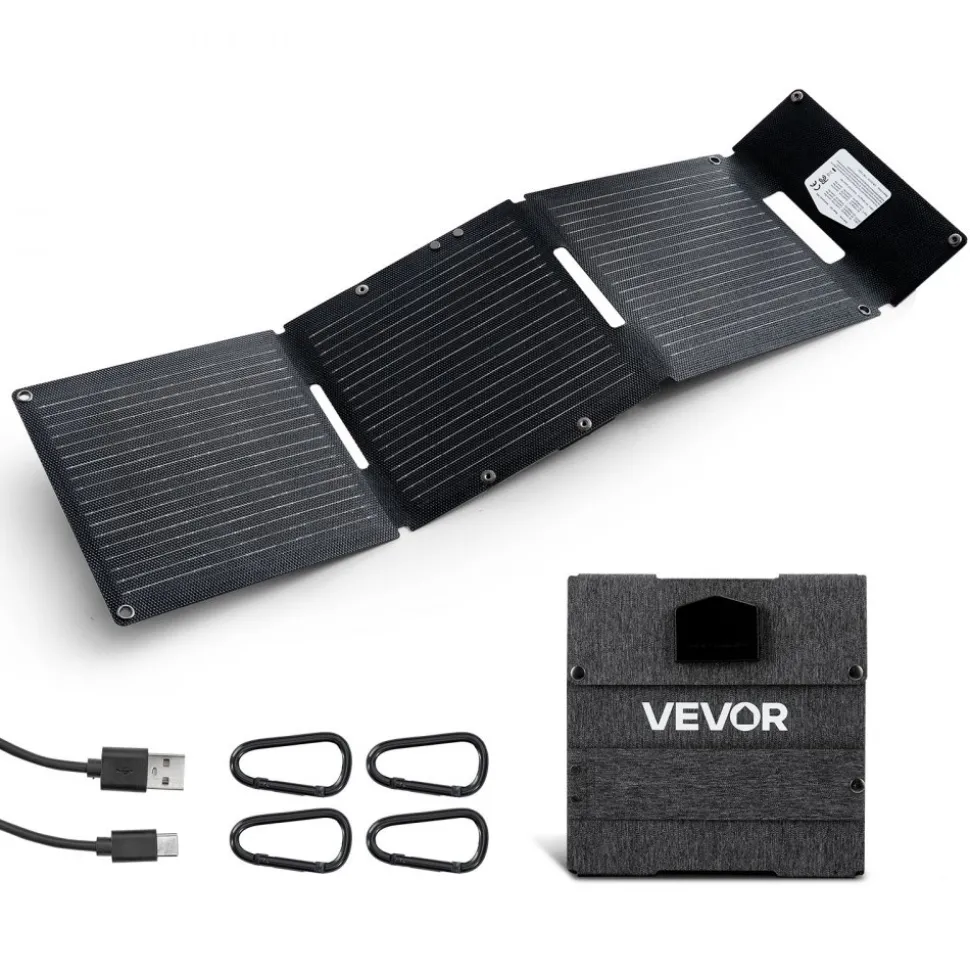 VEVOR 30W Foldable Solar Panel Charger, 16BB N-Type Monocrystalline Solar Panel 24% Efficiency, Ultra-Light Portable with USB-A, USB-A (QC3.0) & Type-C Ports for Camping, Backpacking, Phones, Tablets