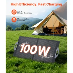 VEVOR 100W Foldable Solar Panel, 24% High-Efficiency Portable Monocrystalline Solar Panel Charger with MC4 Output, USB-A, Type-C & DC Ports, IP65 Waterproof for Power Stations, Camping, Hiking Trips