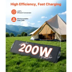 VEVOR 200W Foldable Solar Panel, 24% High-Efficiency Portable Monocrystalline Solar Panel Charger with MC4 Output, USB-A, Type-C & DC Ports, IP67 Waterproof for Power Stations, Camping, Hiking Trips