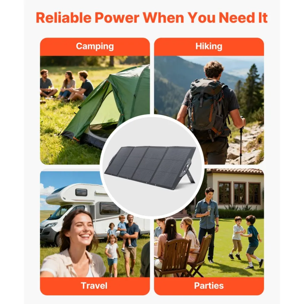 VEVOR 200W Foldable Solar Panel, 24% High-Efficiency Portable Monocrystalline Solar Panel Charger with MC4 Output, USB-A, Type-C & DC Ports, IP67 Waterproof for Power Stations, Camping, Hiking Trips