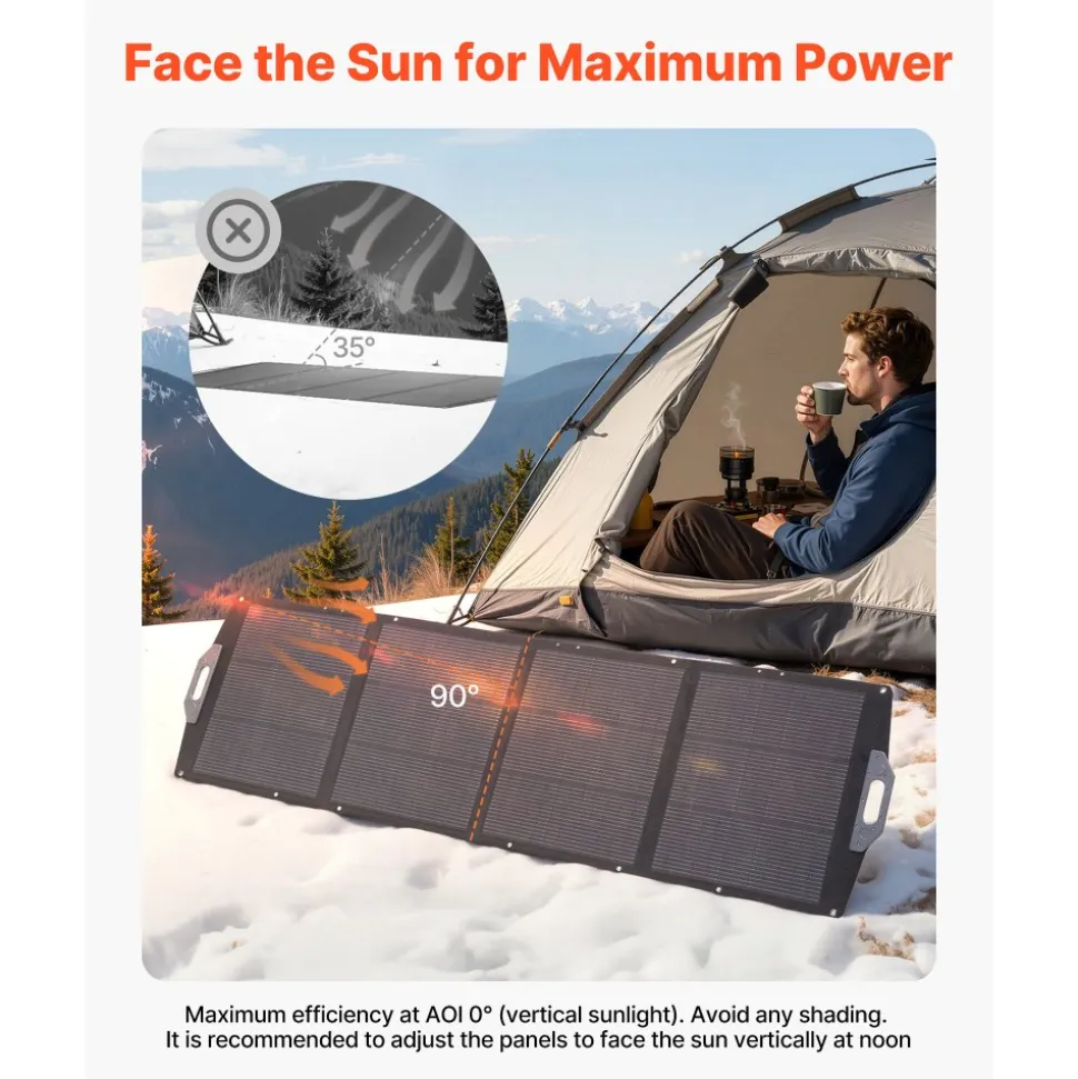 VEVOR 200W Foldable Solar Panel, 24% High-Efficiency Portable Monocrystalline Solar Panel Charger with MC4 Output, USB-A, Type-C & DC Ports, IP67 Waterproof for Power Stations, Camping, Hiking Trips