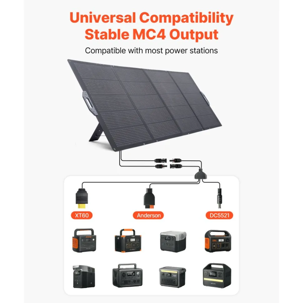VEVOR 400W Foldable Solar Panel, 24% High-Efficiency Portable Monocrystalline Solar Panel Charger with MC4 Output & 10-in-1 DC Adapter, IP67 Waterproof for Power Stations, Camping, Hiking Trips