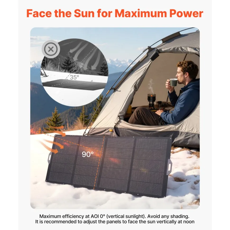 VEVOR 400W Foldable Solar Panel, 24% High-Efficiency Portable Monocrystalline Solar Panel Charger with MC4 Output & 10-in-1 DC Adapter, IP67 Waterproof for Power Stations, Camping, Hiking Trips