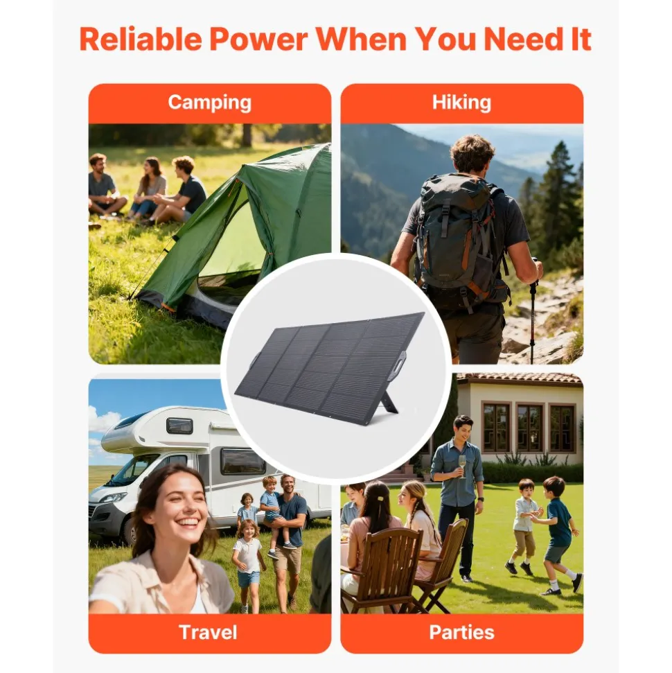 VEVOR 400W Foldable Solar Panel, 24% High-Efficiency Portable Monocrystalline Solar Panel Charger with MC4 Output & 10-in-1 DC Adapter, IP67 Waterproof for Power Stations, Camping, Hiking Trips