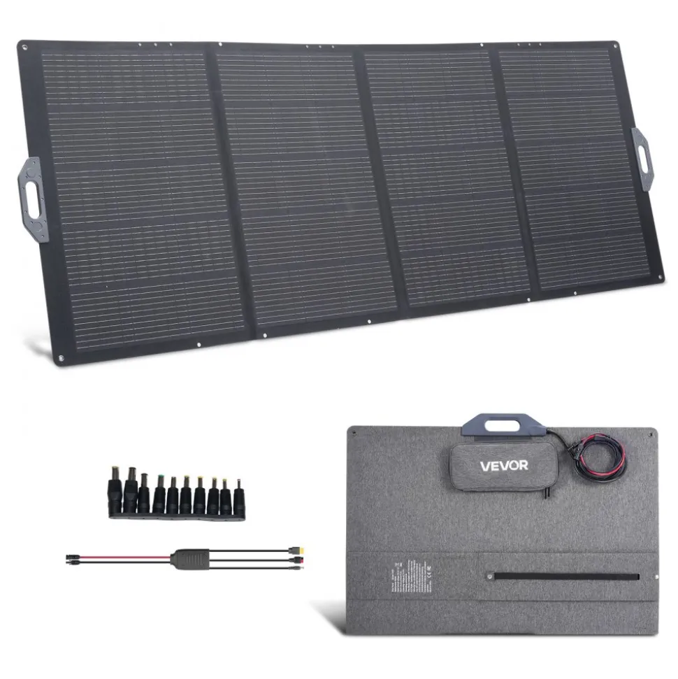 VEVOR 400W Foldable Solar Panel, 24% High-Efficiency Portable Monocrystalline Solar Panel Charger with MC4 Output & 10-in-1 DC Adapter, IP67 Waterproof for Power Stations, Camping, Hiking Trips