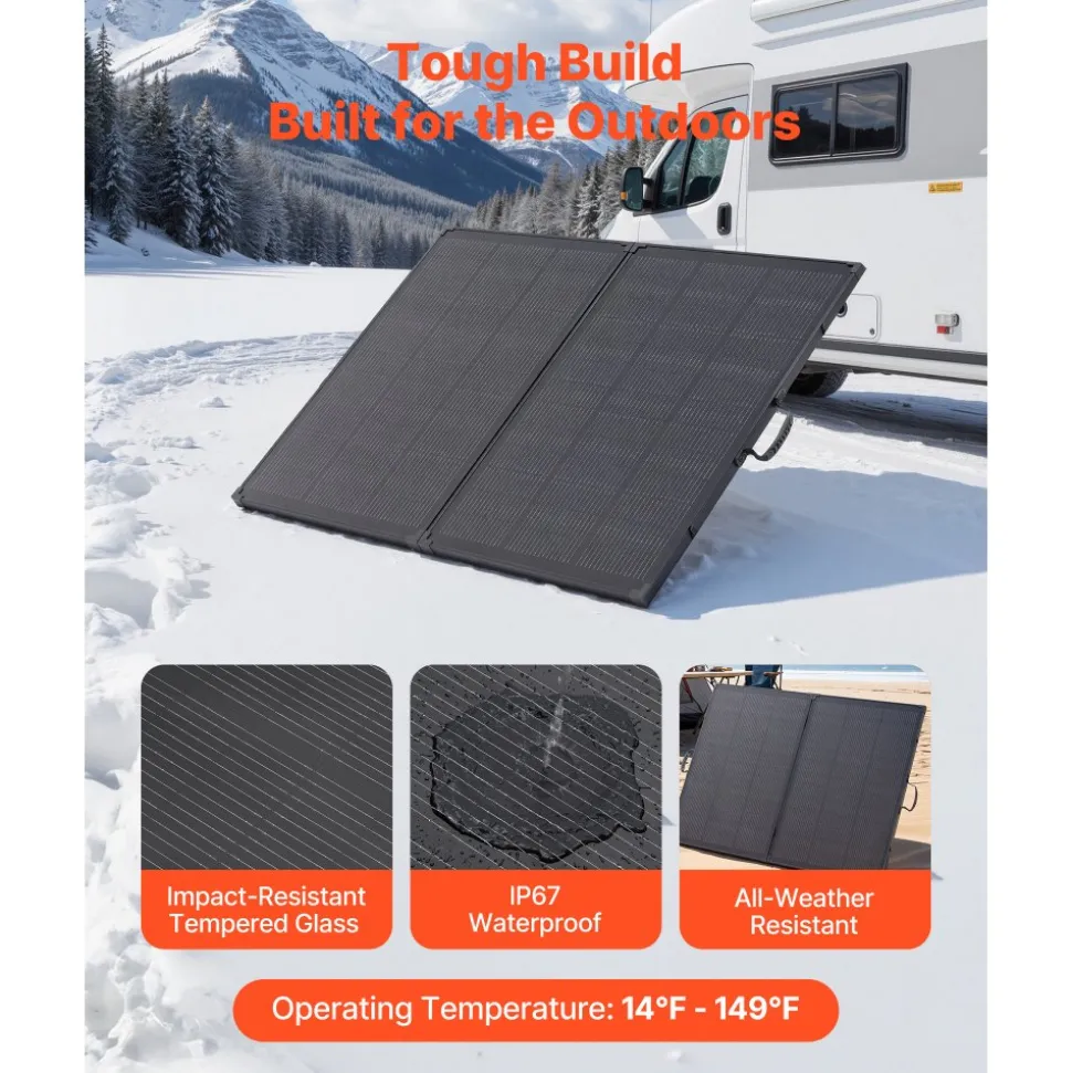 VEVOR 200W Foldable Solar Panel with Frame, 23% High-Efficiency Portable Monocrystalline Solar Panel Charger with 30A PWM Controller & MC4 Output, IP67 Waterproof for Camping, Hiking, RV Trips
