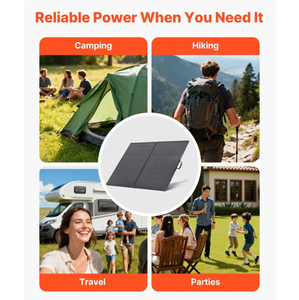 VEVOR 200W Foldable Solar Panel with Frame, 23% High-Efficiency Portable Monocrystalline Solar Panel Charger with 30A PWM Controller & MC4 Output, IP67 Waterproof for Camping, Hiking, RV Trips