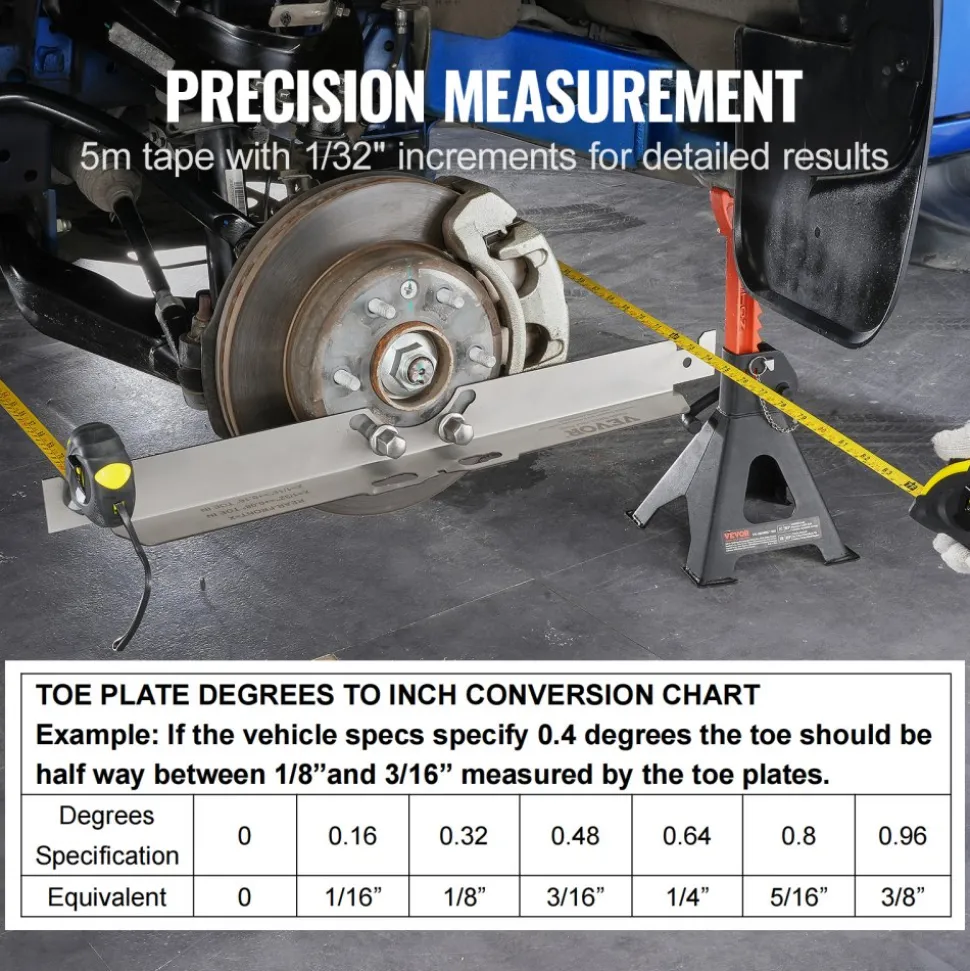 VEVOR Wheel Alignment Tool, 2-Pack Toe Alignment Toe Plates, Stainless Steel Wheel Alignment Tool Plate, Toe Angle Accurate Measurement, Includes 2 Measuring Tapes & Conversion Chart