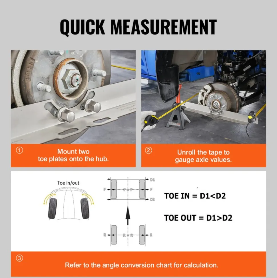 VEVOR Wheel Alignment Tool, 2-Pack Toe Alignment Toe Plates, Stainless Steel Wheel Alignment Tool Plate, Toe Angle Accurate Measurement, Includes 2 Measuring Tapes & Conversion Chart