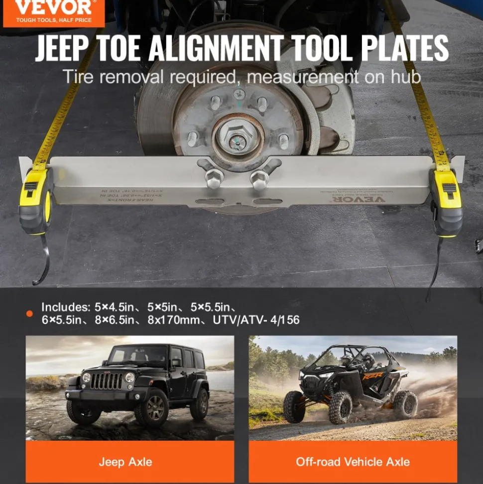 VEVOR Wheel Alignment Tool, 2-Pack Toe Alignment Toe Plates, Stainless Steel Wheel Alignment Tool Plate, Toe Angle Accurate Measurement, Includes 2 Measuring Tapes & Conversion Chart