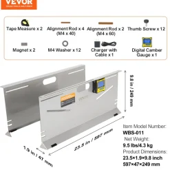 VEVOR Wheel Alignment Tool, 2-Pack Toe Plates, Camber/Caster/Toe Gauge 0.1° Accuracy, Stainless Steel Tool Plate, Magnetic Slots and 6 Alignment Rods, Includes 2 Measuring Tapes & Conversion Chart