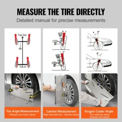 VEVOR Wheel Alignment Tool, 2-Pack Toe Plates, Camber/Caster/Toe Gauge 0.1° Accuracy, Stainless Steel Tool Plate, Magnetic Slots and 6 Alignment Rods, Includes 2 Measuring Tapes & Conversion Chart