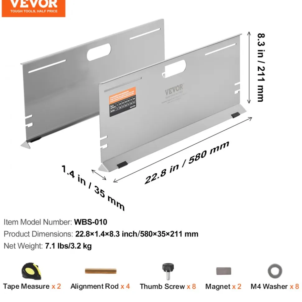 VEVOR Wheel Alignment Tool, 2-Pack Alignment Tool Toe Plates, Stainless Steel Toe Angle Measurement Tool Plate, 4 Alignment Rods and Magnetic Slots, Includes Measuring Tapes & Conversion Chart