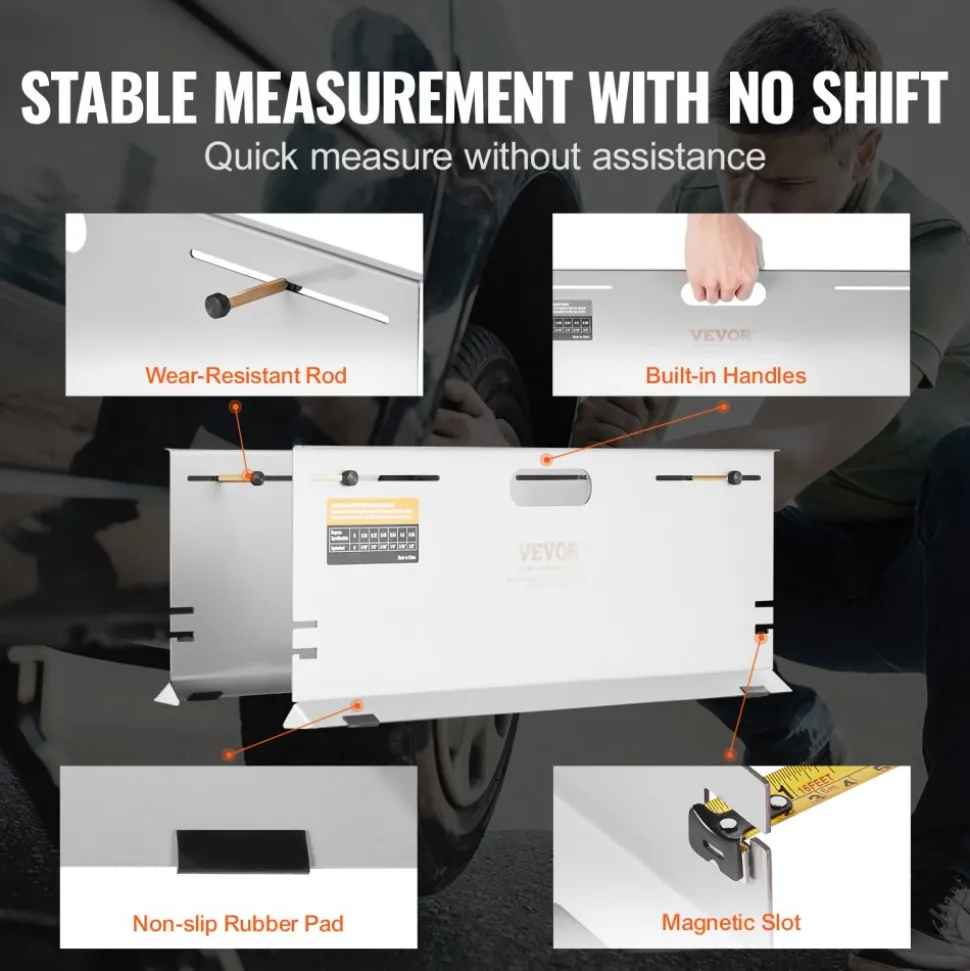 VEVOR Wheel Alignment Tool, 2-Pack Alignment Tool Toe Plates, Stainless Steel Toe Angle Measurement Tool Plate, 4 Alignment Rods and Magnetic Slots, Includes Measuring Tapes & Conversion Chart