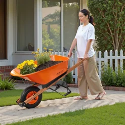 VEVOR Wheelbarrow Cart, 6 Cu. Ft. Load & 330 lbs Capacity, One Wheel Garden Dump Cart Wheel Barrow with Metal Handle &  16"  Wide Track Wheels, Easy Loading Utility Yard Cart & Wagons for Lawn Farm