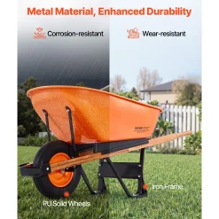 VEVOR Wheelbarrow Cart, 6 Cu. Ft. Load & 330 lbs Capacity, One Wheel Garden Dump Cart Wheel Barrow with Metal Handle &  16