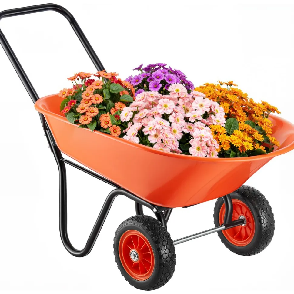 VEVOR Wheelbarrow Cart, 5 Cu. Ft. Load & 397 lbs Capacity, 2 Wheels Garden Dump Cart, Garden Wagon with Handle & 10" Wide Track Wheels, Easy Loading Utility Yard Cart & Wagons for Outdoor Lawn Yard