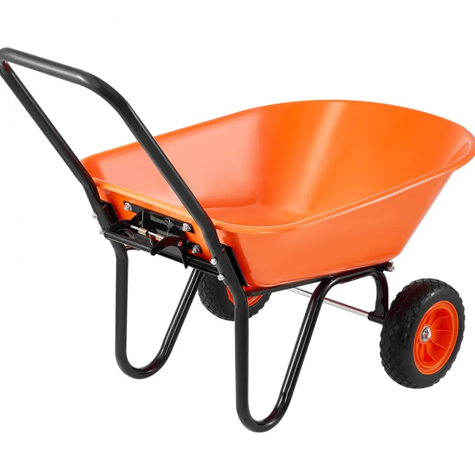 VEVOR Wheelbarrow Cart, 5 Cu. Ft. Load & 397 lbs Capacity, 2 Wheels Garden Dump Cart, Garden Wagon with Handle & 10" Wide Track Wheels, Easy Loading Utility Yard Cart & Wagons for Outdoor Lawn Yard