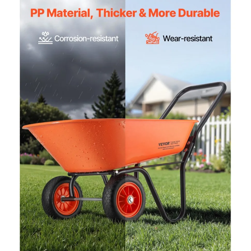 VEVOR Wheelbarrow Cart, 5 Cu. Ft. Load & 397 lbs Capacity, 2 Wheels Garden Dump Cart, Garden Wagon with Handle & 10" Wide Track Wheels, Easy Loading Utility Yard Cart & Wagons for Outdoor Lawn Yard
