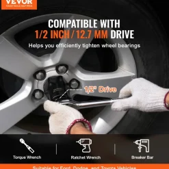 VEVOR Wheel Bearing Locknut Socket Set, 1/2 inch Drive 7 Piece SAE and Metric 6-Point Socket for Ford, Dodge, and Toyota Vehicles, with Storage Case, Remove and Install Wheel Bearing Lock Nuts