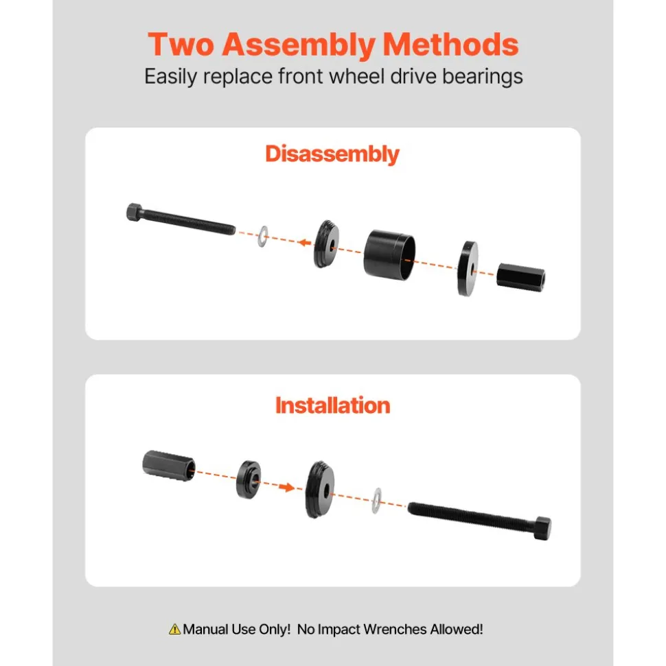 VEVOR Wheel Bearing Press Kit, 23 PCS FWD Bearing Puller Tools, for Front Wheel Drive Bearing Removal and Installation, Wheel Bearing Tool with Sliding Screw, Bushings, Sleeve Plates, Storage Case