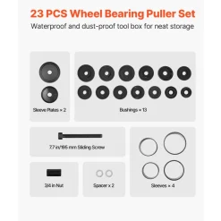 VEVOR Wheel Bearing Press Kit, 23 PCS FWD Bearing Puller Tools, for Front Wheel Drive Bearing Removal and Installation, Wheel Bearing Tool with Sliding Screw, Bushings, Sleeve Plates, Storage Case