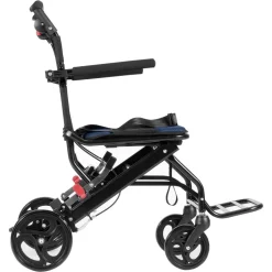 VEVOR Wheelchair, Aluminum Alloy Ultra-Lightweight Transport Chair for Adults, Foldable Cabin Wheelchair with Flip-Back Desk-Length Arms, Self-locking Brake, 15.75-Inch Wide Seat, 220lbs Load