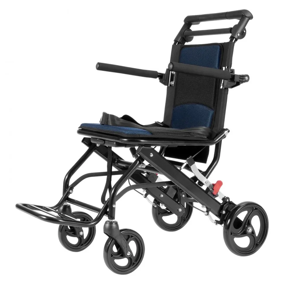 VEVOR Wheelchair, Aluminum Alloy Ultra-Lightweight Transport Chair for Adults, Foldable Cabin Wheelchair with Flip-Back Desk-Length Arms, Self-locking Brake, 15.75-Inch Wide Seat, 220lbs Load