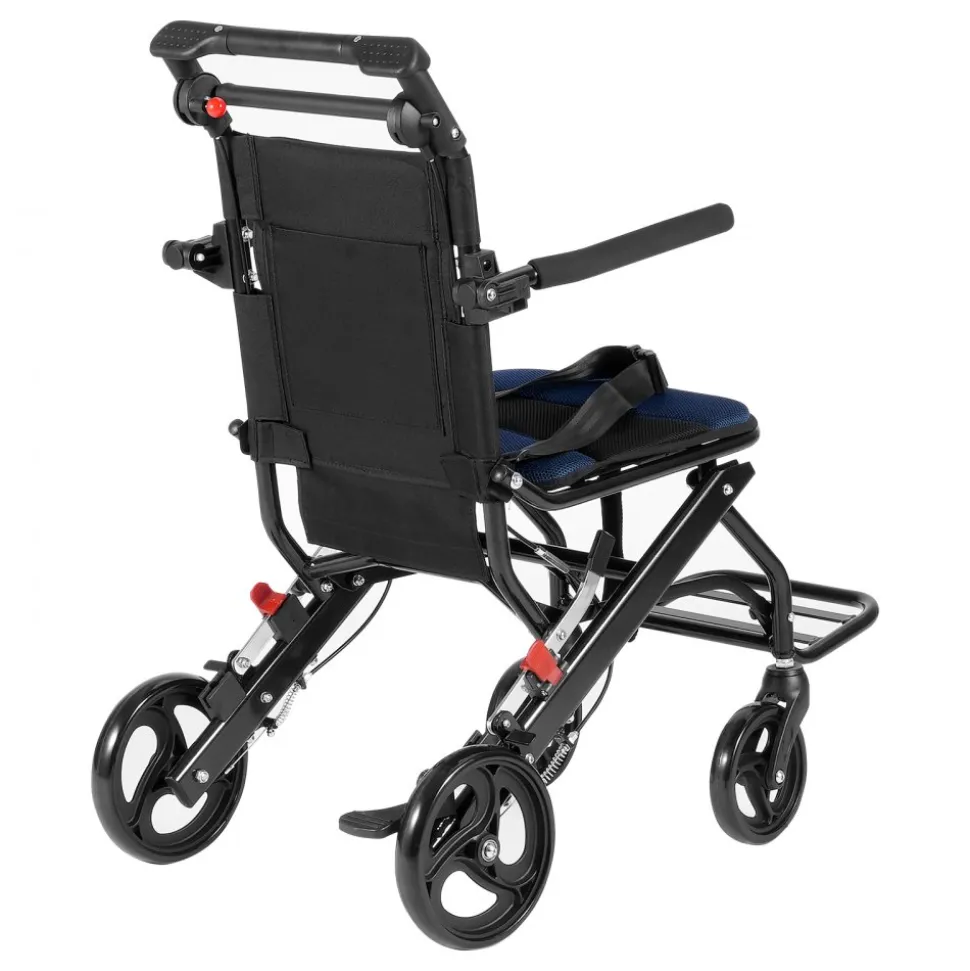 VEVOR Wheelchair, Aluminum Alloy Ultra-Lightweight Transport Chair for Adults, Foldable Cabin Wheelchair with Flip-Back Desk-Length Arms, Self-locking Brake, 15.75-Inch Wide Seat, 220lbs Load