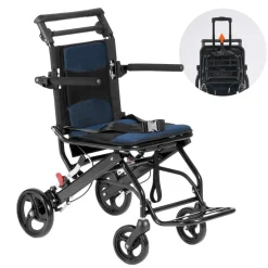 VEVOR Wheelchair, Aluminum Alloy Ultra-Lightweight Transport Chair for Adults, Foldable Cabin Wheelchair with Flip-Back Desk-Length Arms, Self-locking Brake, 15.75-Inch Wide Seat, 220lbs Load