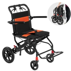 VEVOR Wheelchair, Aluminum Alloy Ultra-Lightweight Transport Chair for Adults, Foldable Wheelchair with Flip-Back Desk-Length Arms, Self-locking Brake, 18-Inch Wide Seat, 220lbs Weight Capacity