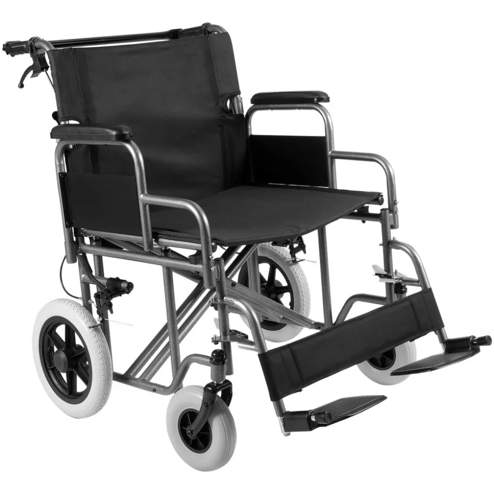 VEVOR Wheelchair, Carbon Steel Transport Chair for Adults, Foldable Wheelchair with Detachable Armrest, Self-locking Brake, 24-Inch Wide Seat, 300lbs Weight Capacity, for the Disabled Move Freely